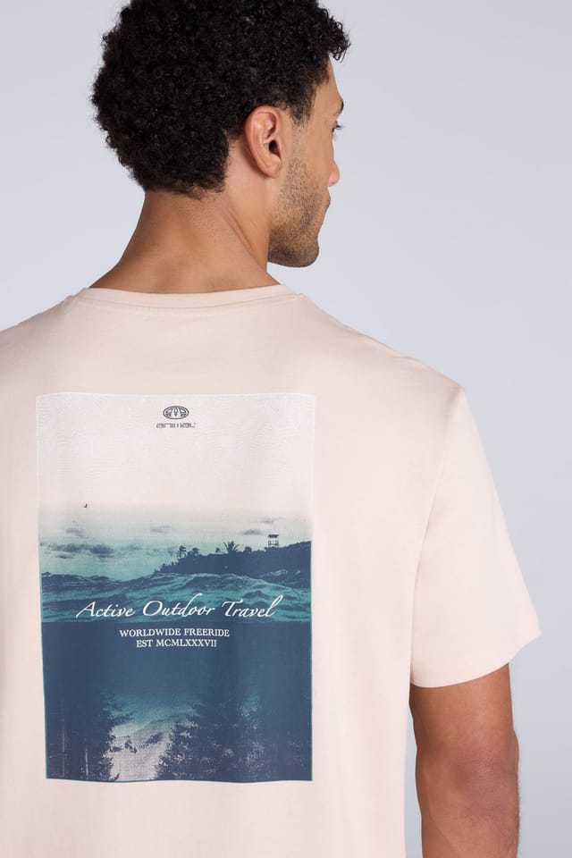 Animal Animal Men's 'Chase' Graphic Cotton Casual Short Sleeve Lightweight Top in Cream - 2