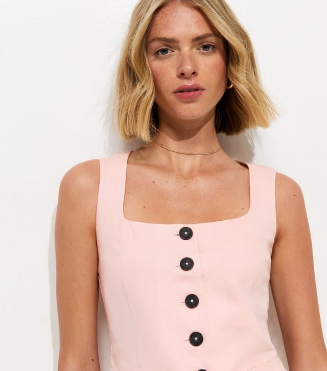 New Look Women's Light Pink Linen Rich Thick Strap Waistcoat New Look - 2