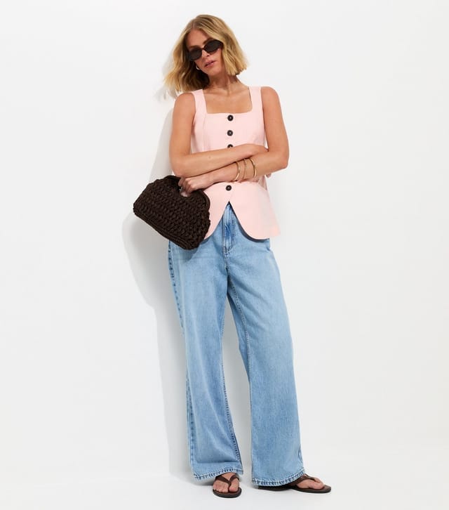 New Look Women's Light Pink Linen Rich Thick Strap Waistcoat New Look - 3