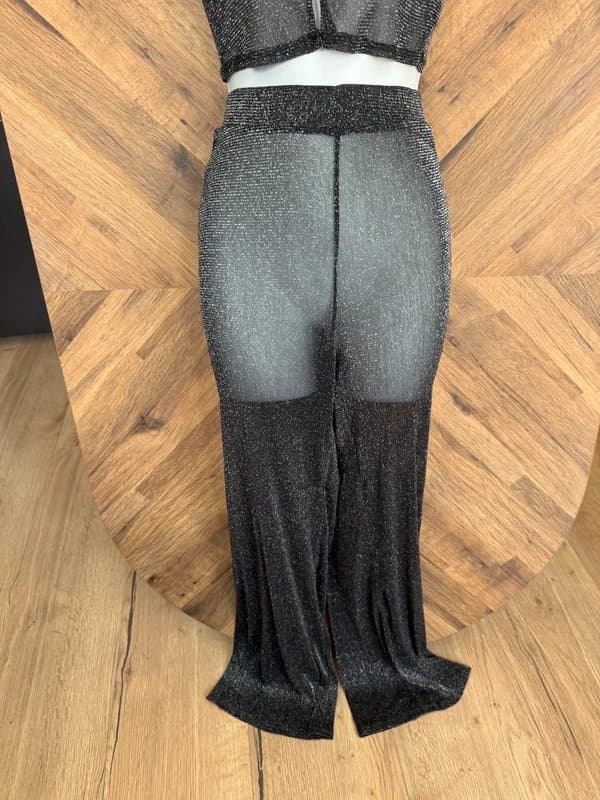 H&M Bnwt H&M Black Glitter Metallic Sheer Co-ord Set | Crop Top & Trousers size small