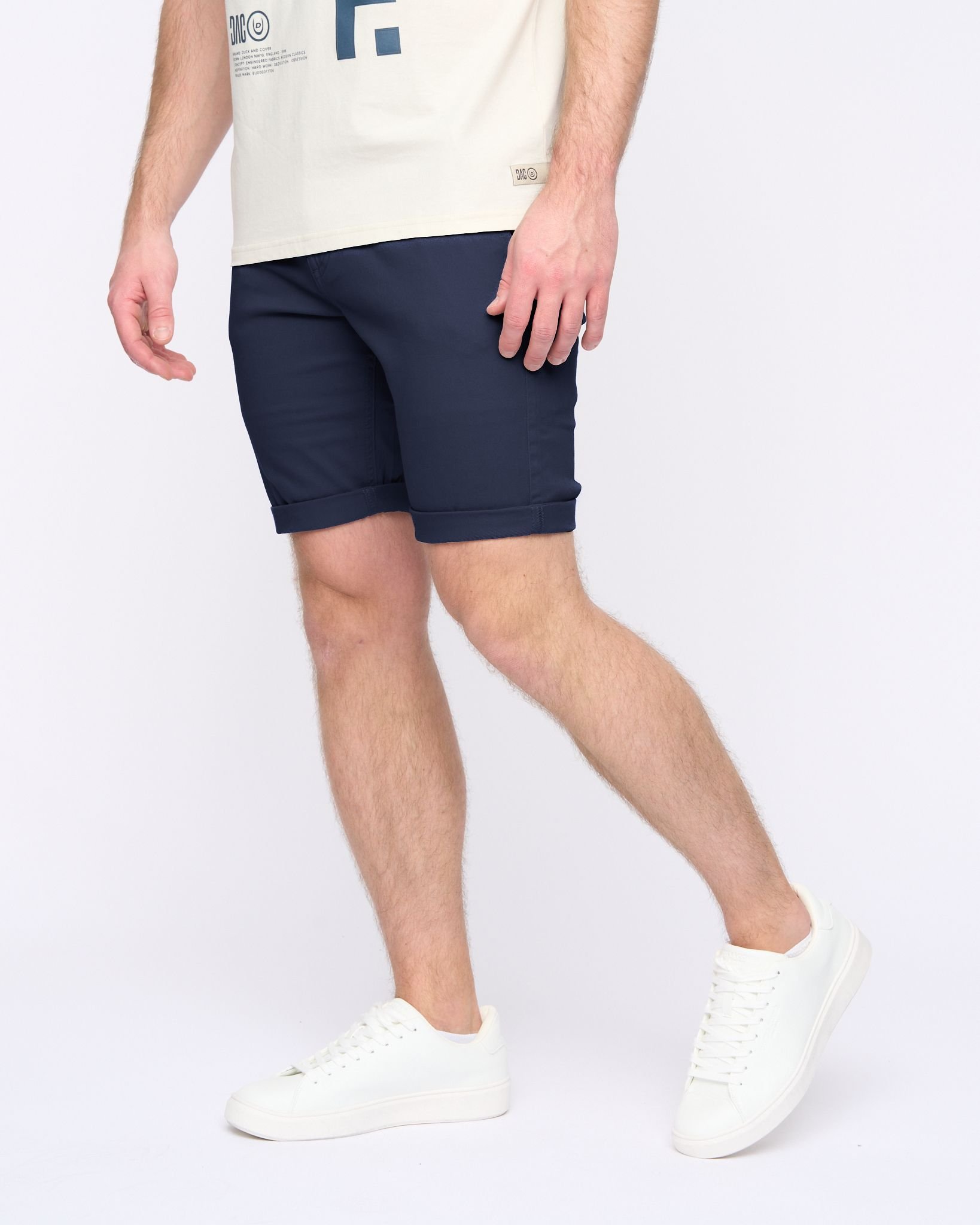 Duck&Cover Duck&Cover Moreshore Men's Lightweight Stretch Canvas Chino Shorts with Secure Penny Pocket in Navy - 2