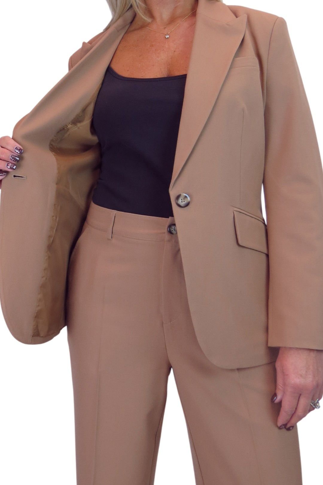 Paulo Due Paulo Due Women's 2 Piece Tailored Trouser Suit in Tan - 4