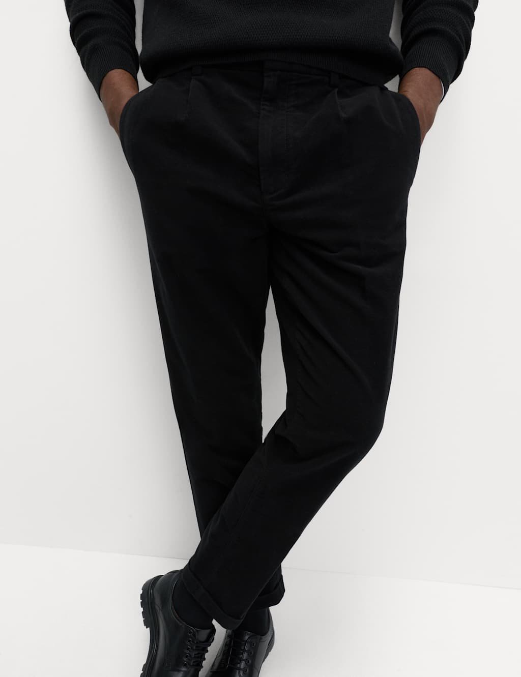 Marks & Spencer M&S Straight Fit Italian Moleskin Chino Trousers Black - 3