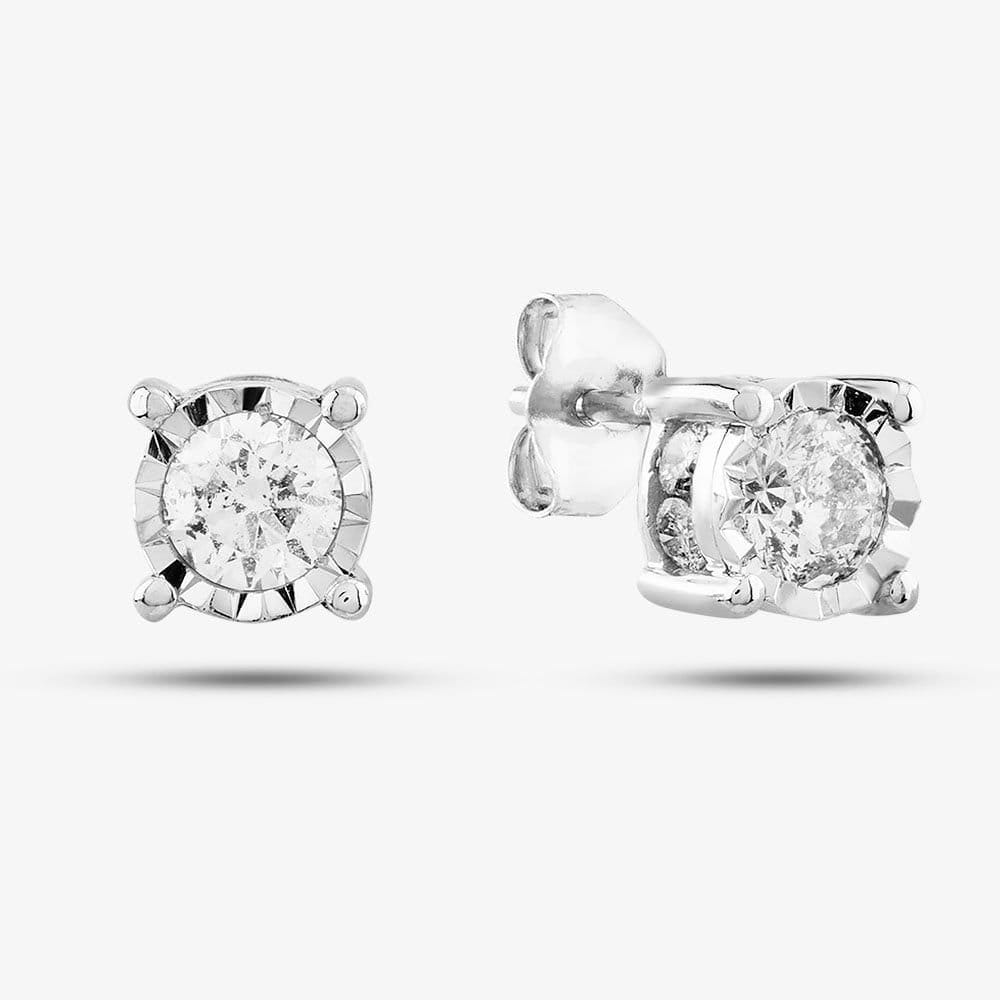 T.H.Baker T.H.Baker Women's 9ct White Gold 1.00ct Brilliant Cut Diamond Stud Earrings TH0123799 in Silver - 1