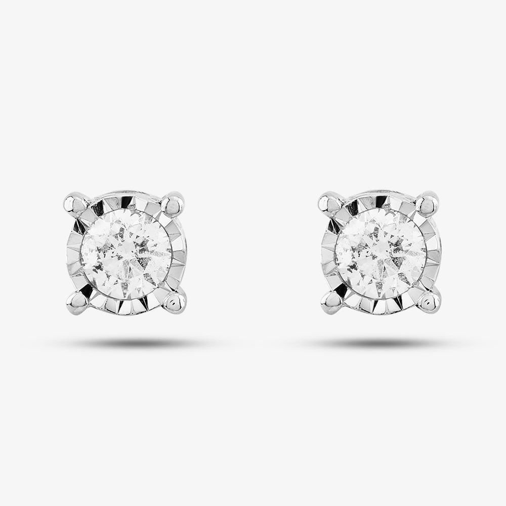 T.H.Baker T.H.Baker Women's 9ct White Gold 1.00ct Brilliant Cut Diamond Stud Earrings TH0123799 in Silver - 2