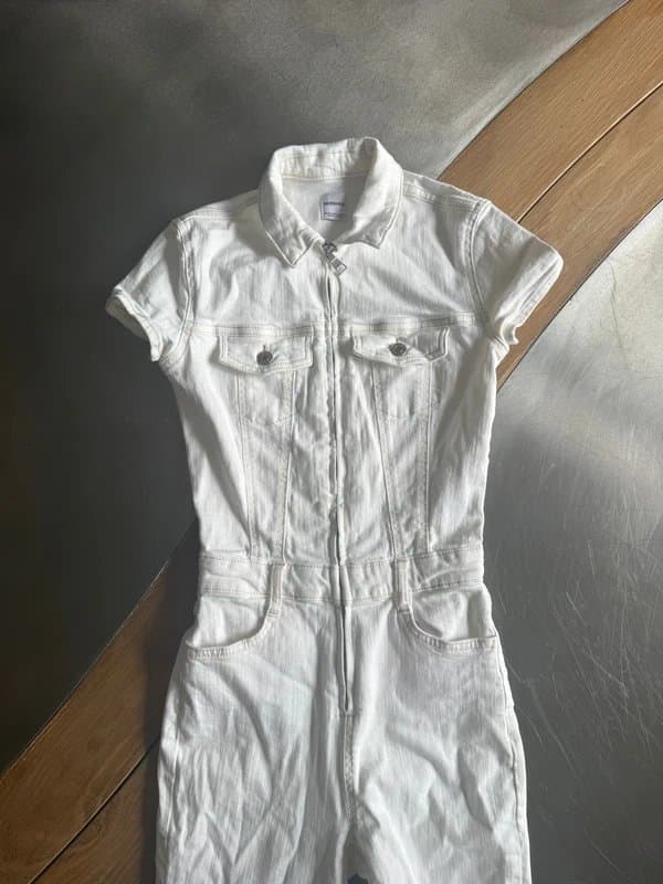 Bershka 90s white denim jumpsuit