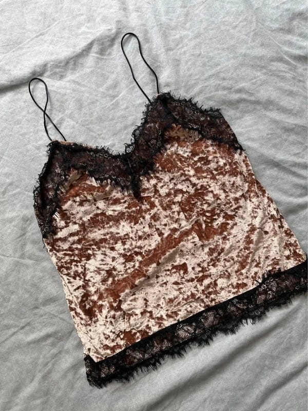 Bershka Rose/Black Velvet Camisole
