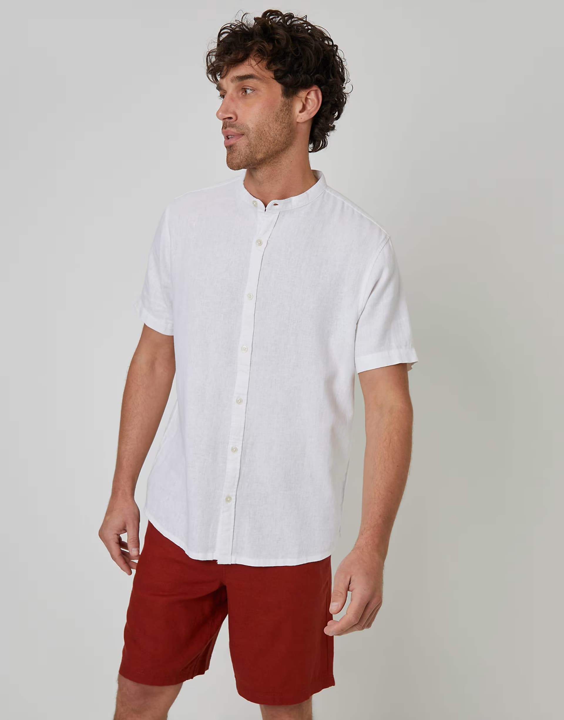 ASOS ASOS White Linen Blend Short Sleeve Shirt