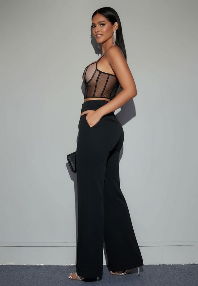 Divine Grace Divine Grace Women's Black Tailored Wide Leg Pants - 2