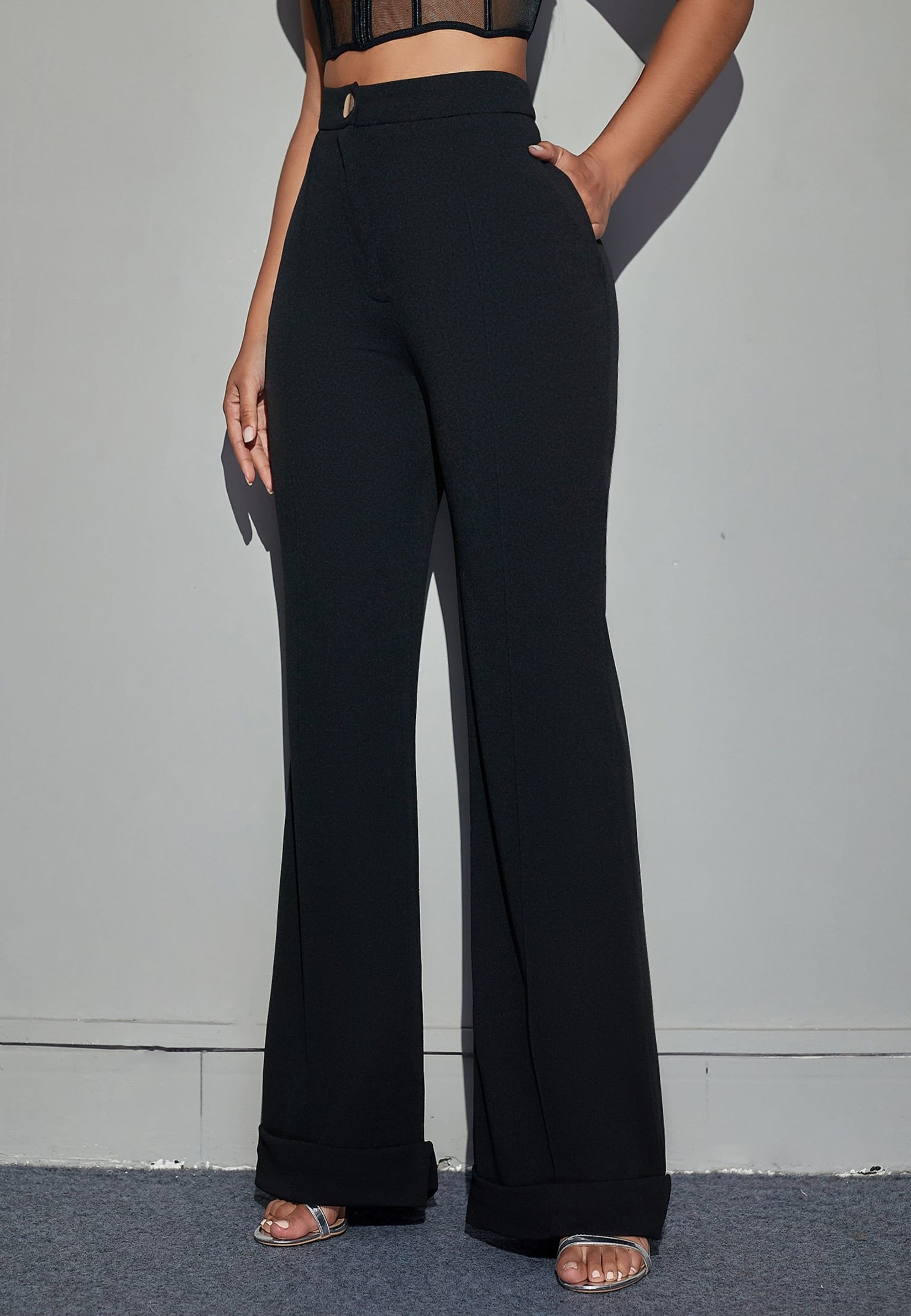 Divine Grace Divine Grace Women's Black Tailored Wide Leg Pants - 4