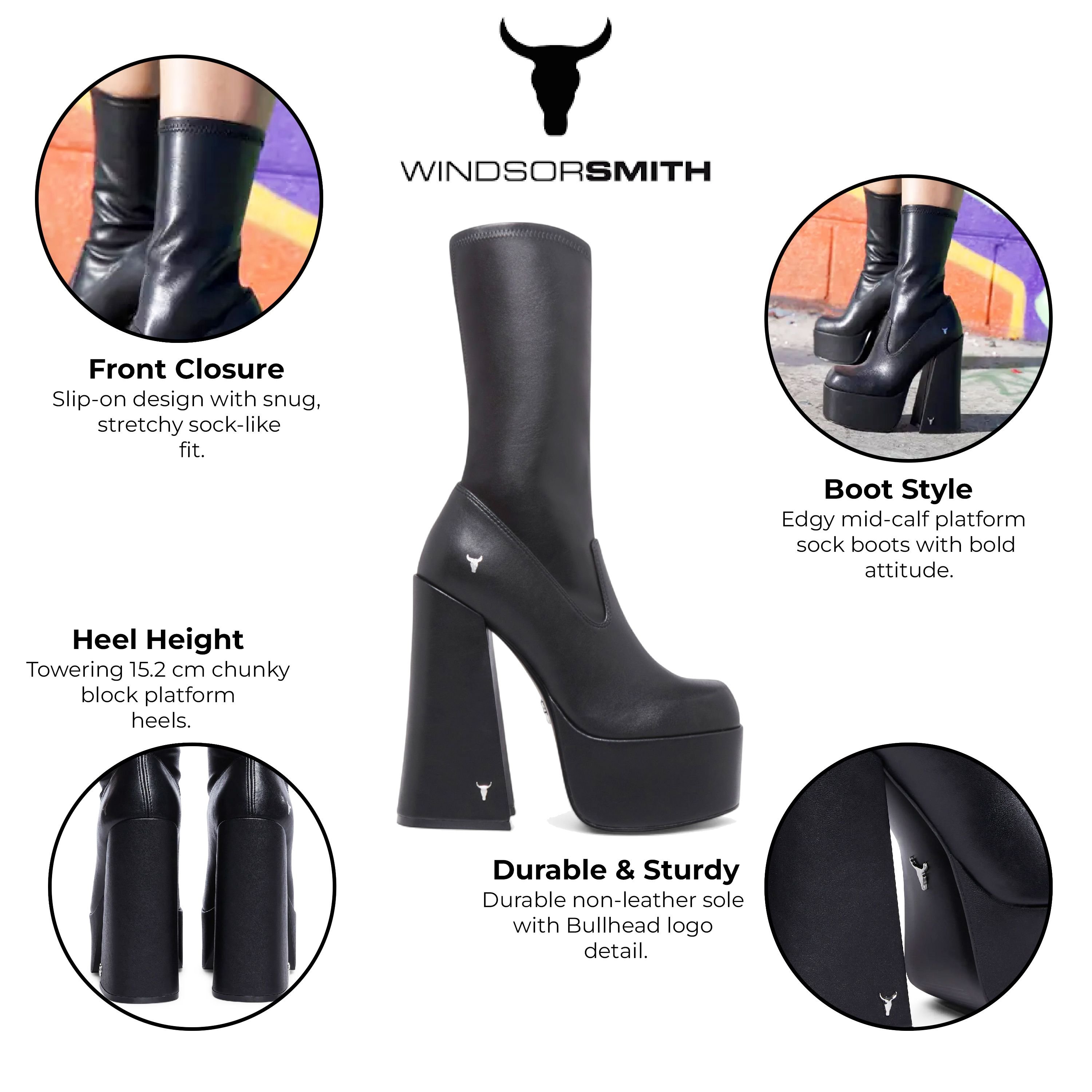 Windsor Smith Windsor Smith Women's Mid-Calf Sock Platform Goth Heel Boots - Saviour in Black - 2