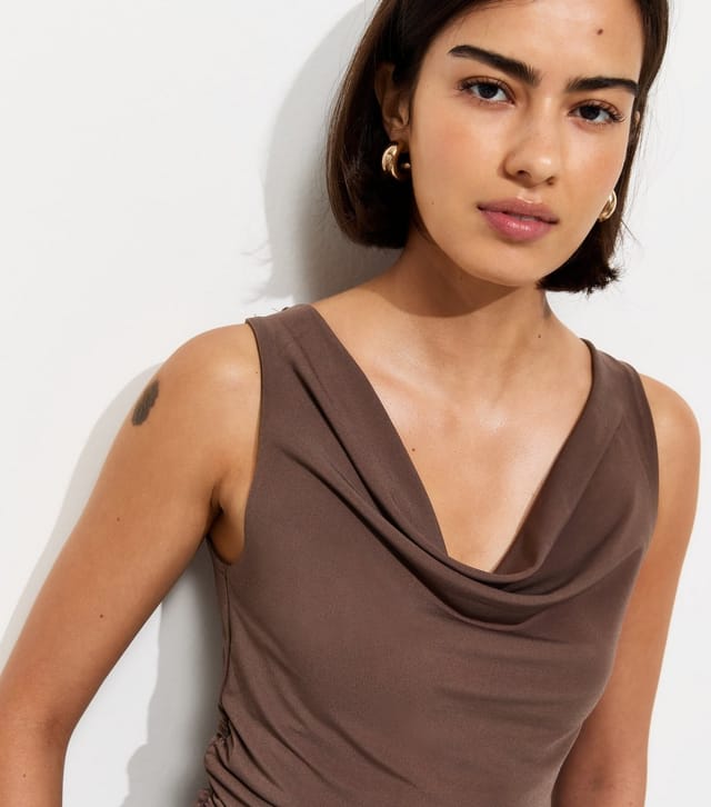 New Look Women's Brown Slinky Jersey Cowl Neck Top New Look - 2