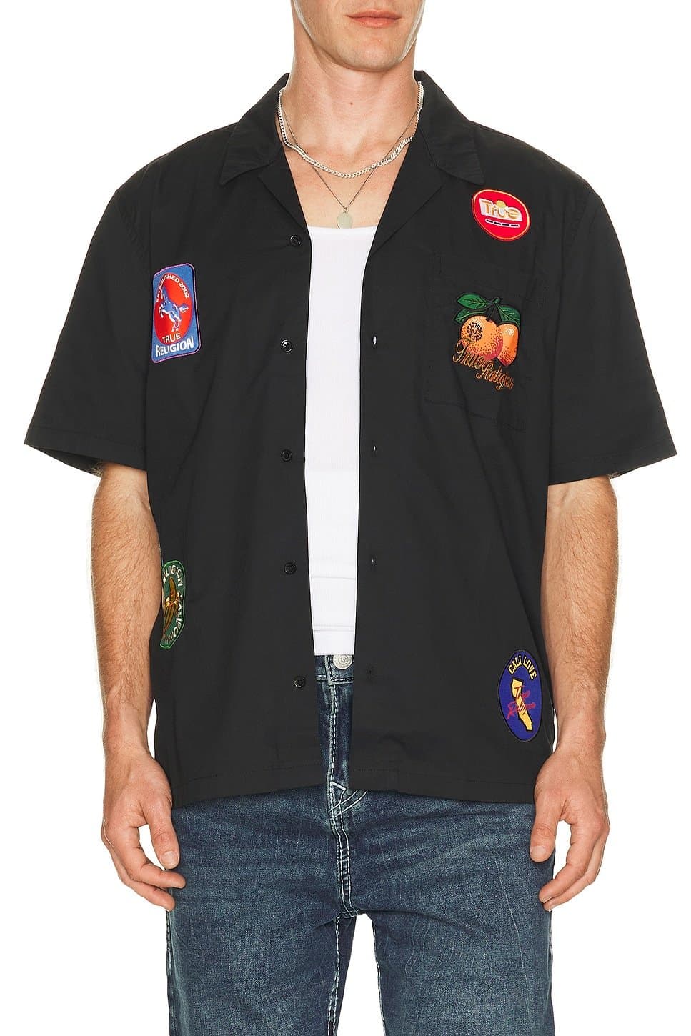 revolve Revolve Black Camp Collar Shirt with Patches
