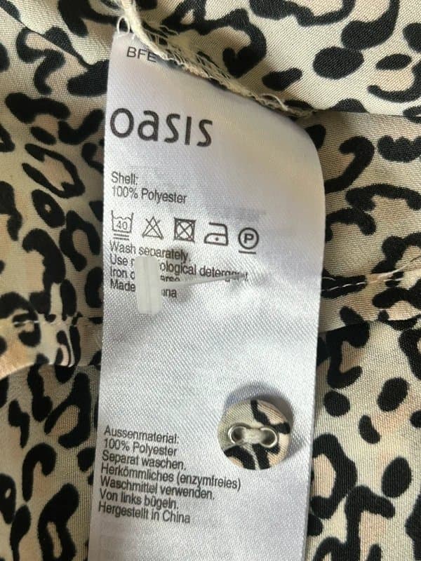 Oasis Oasis Cream & Black Leopard Print Ruffle Cami Top Size 8