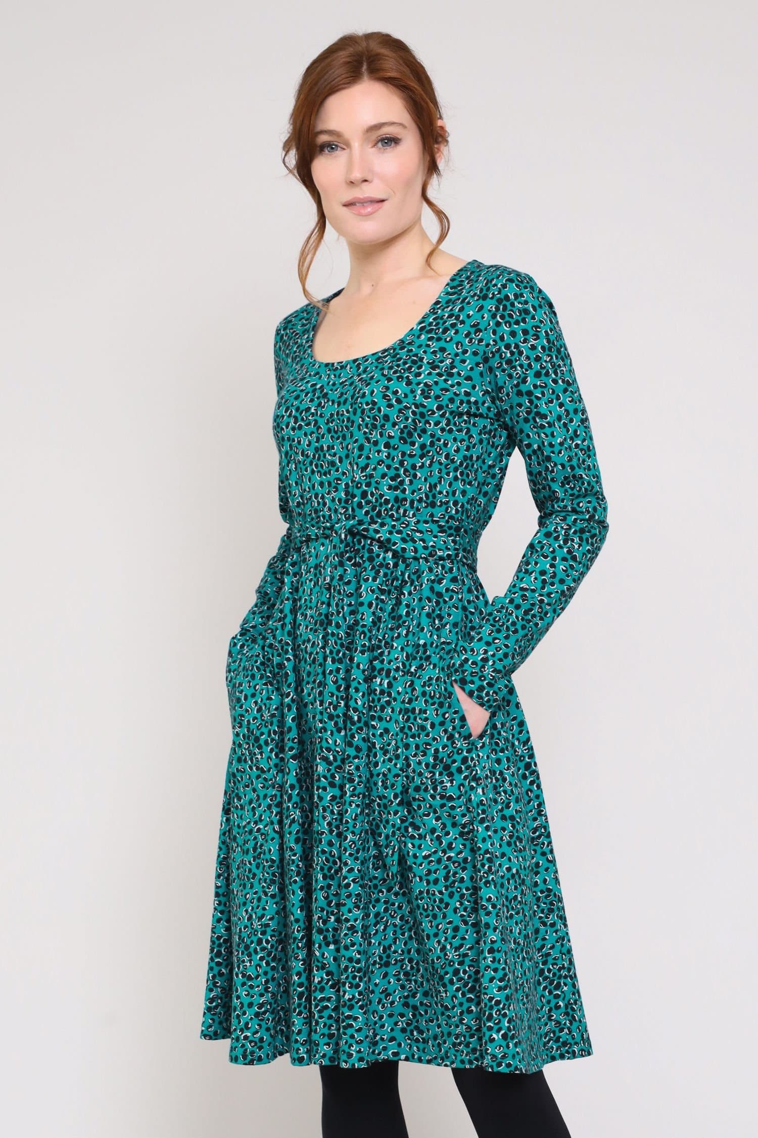 Nomads Clothing Nomads Clothing Women's Womens Cotton Fit & Flare Tie Belt Midi Dress in Turquoise