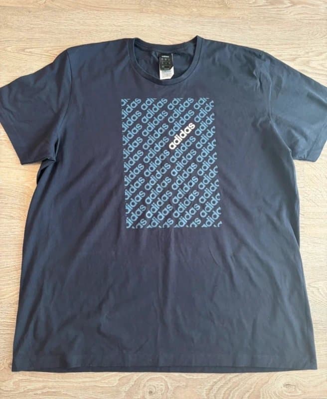 adidas Adidas Men’s Navy Blue Logo Graphic T-Shirt 2XL XXL Casual Cotton Crew Neck
