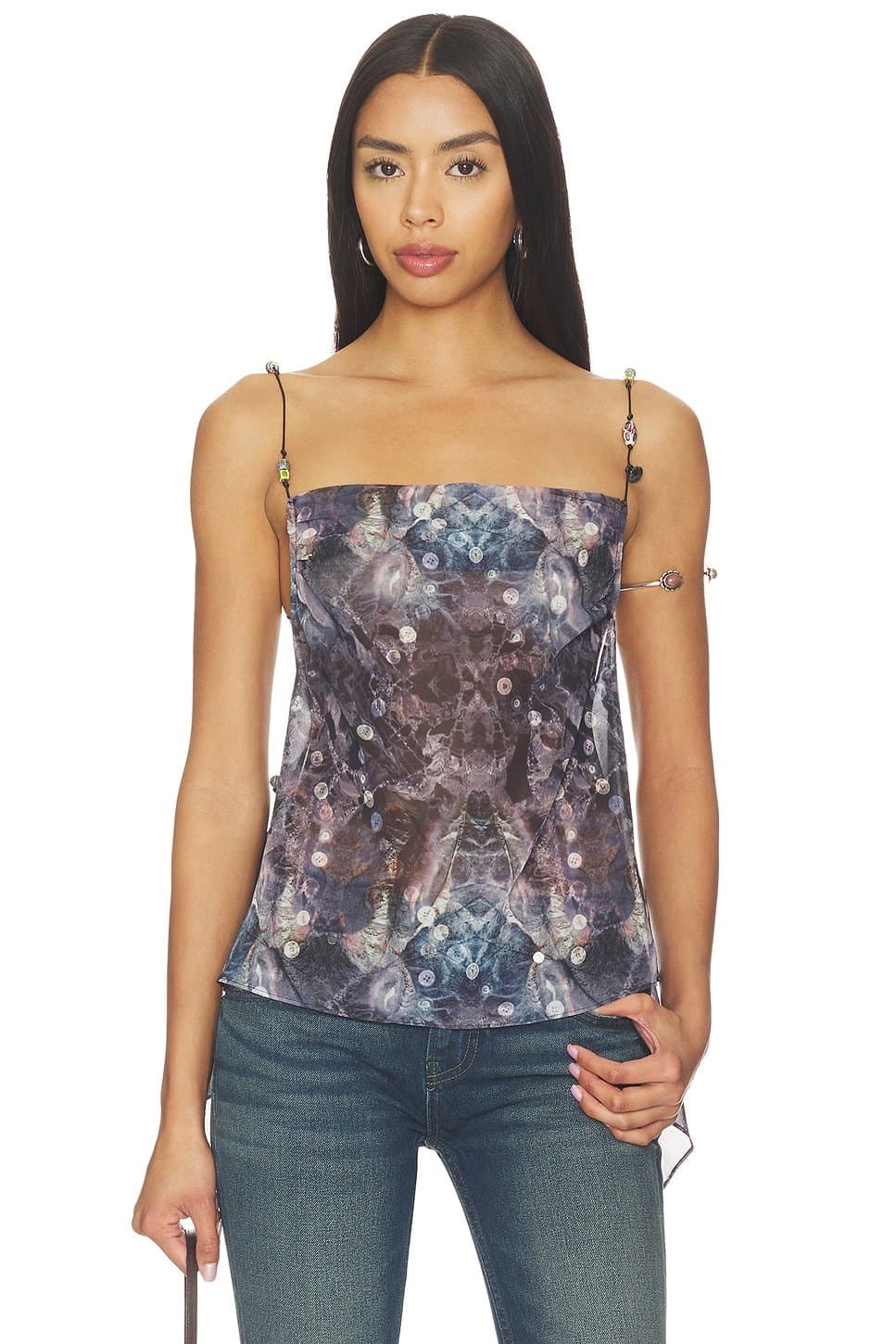 revolve Print Open Back Top With Beads