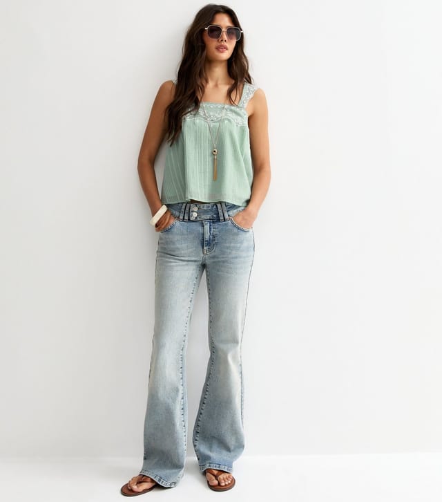 New Look Women's Blue Crinkled Cotton Embroidered Cami Top New Look - 3