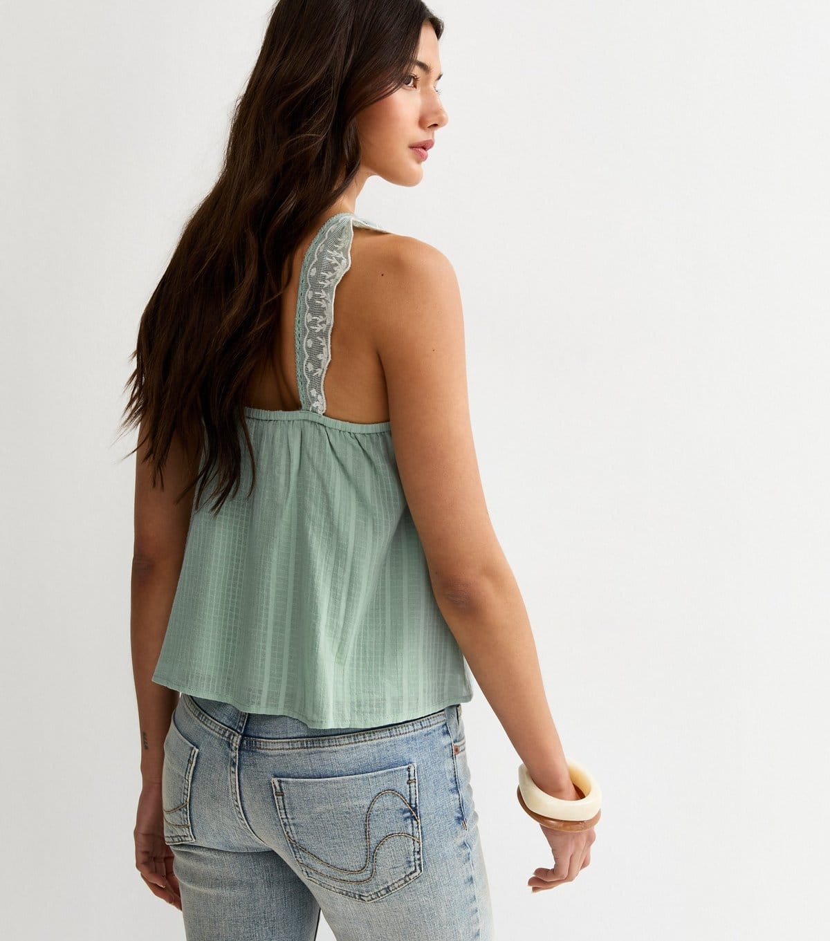 New Look Women's Blue Crinkled Cotton Embroidered Cami Top New Look - 4