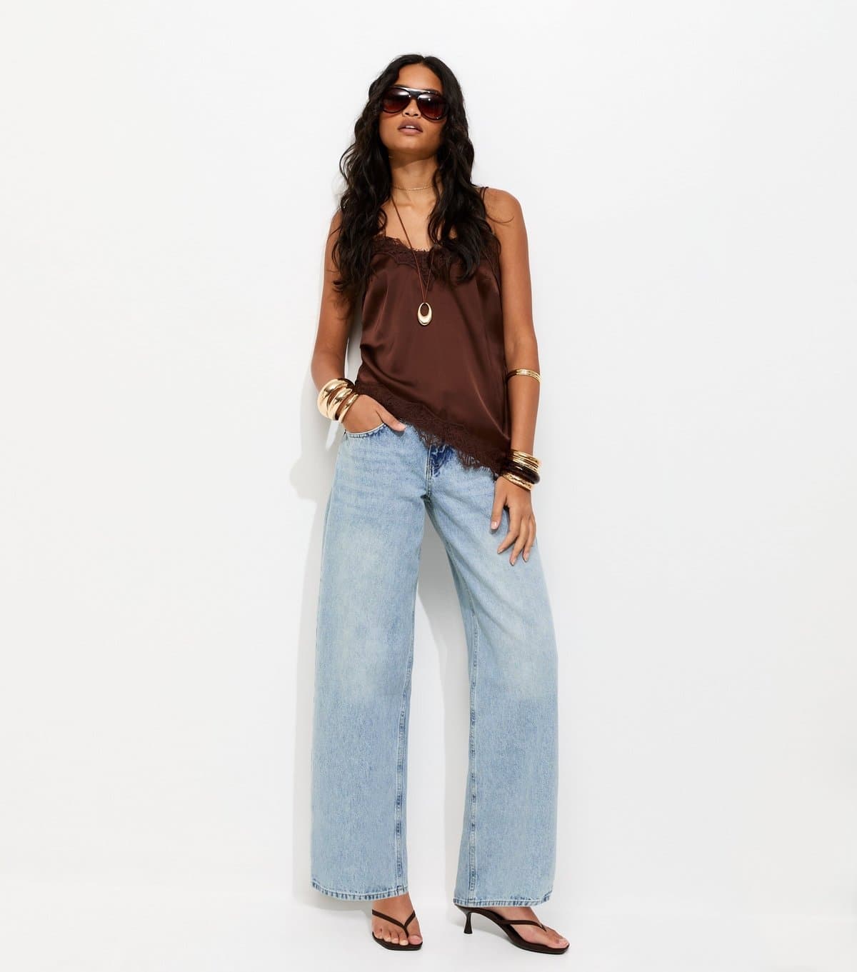 New Look Women's Light Blue Low Rise Baggy Wide Leg Jeans New Look