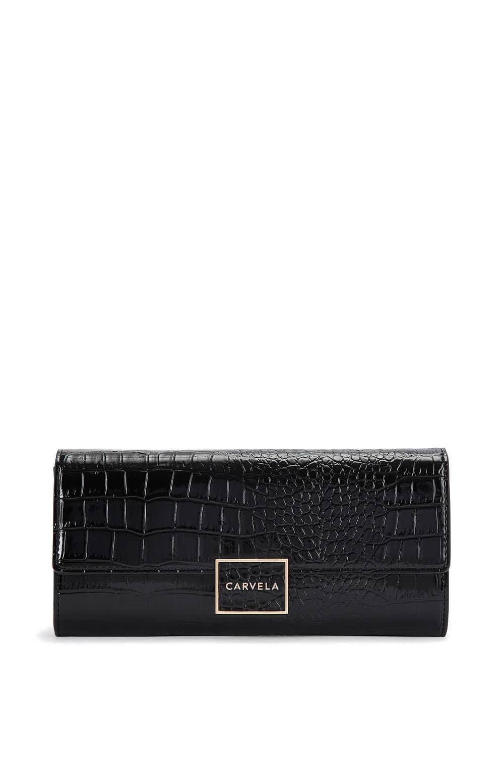 Carvela Carvela Women's 'Jessica Clutch' Croc Print Bag in Black