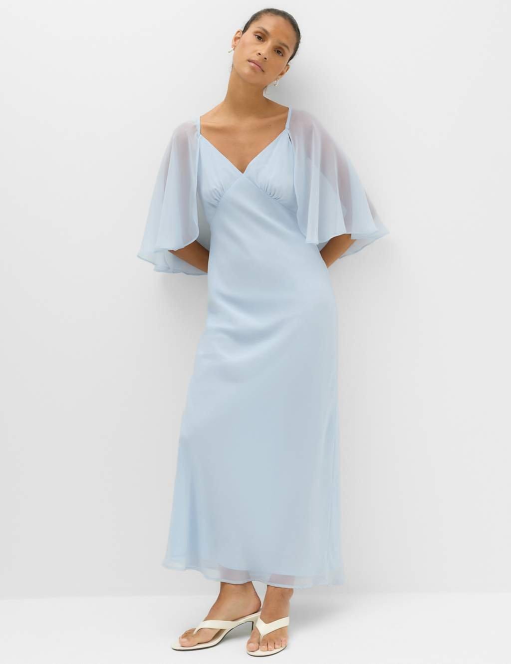Marks & Spencer M&S Cape V-Neck Maxi Dress Pale Blue - 1