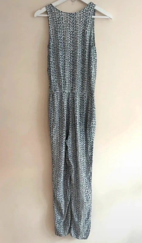 Monsoon Beach Blue White Aztec Print Jumpsuit