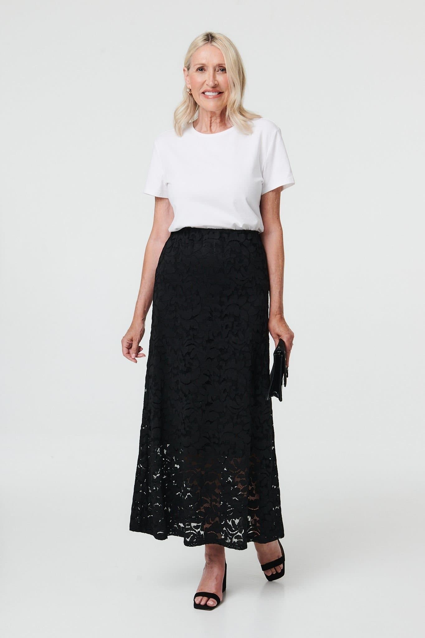 Izabel London Izabel London Women's Lace Texture Layer High Waist Maxi Skirt in Black