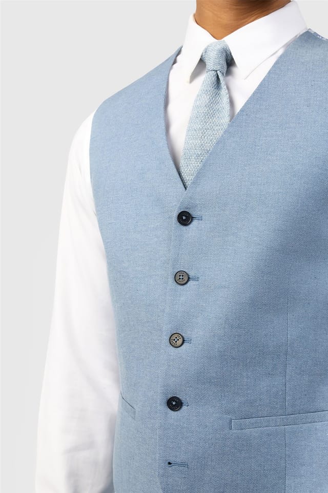 Ted Baker Ted Baker Men's Single Breasted Five Button Herringbone Tailored Waistcoat in Baby Blue - 2