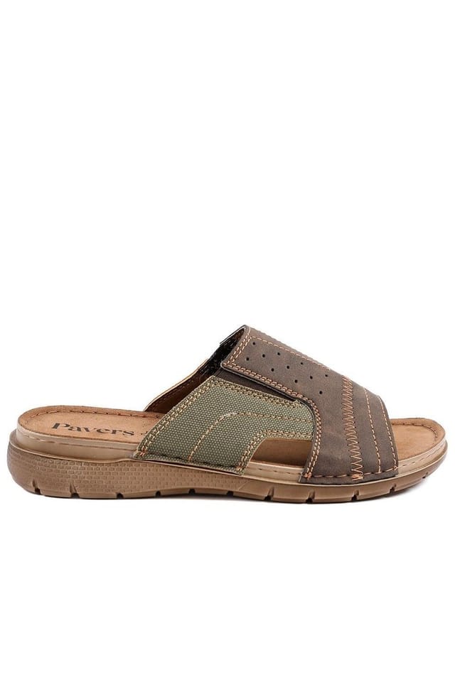Pavers Pavers Men's Perforated Comfort Slip On Sandals in Khaki - 2