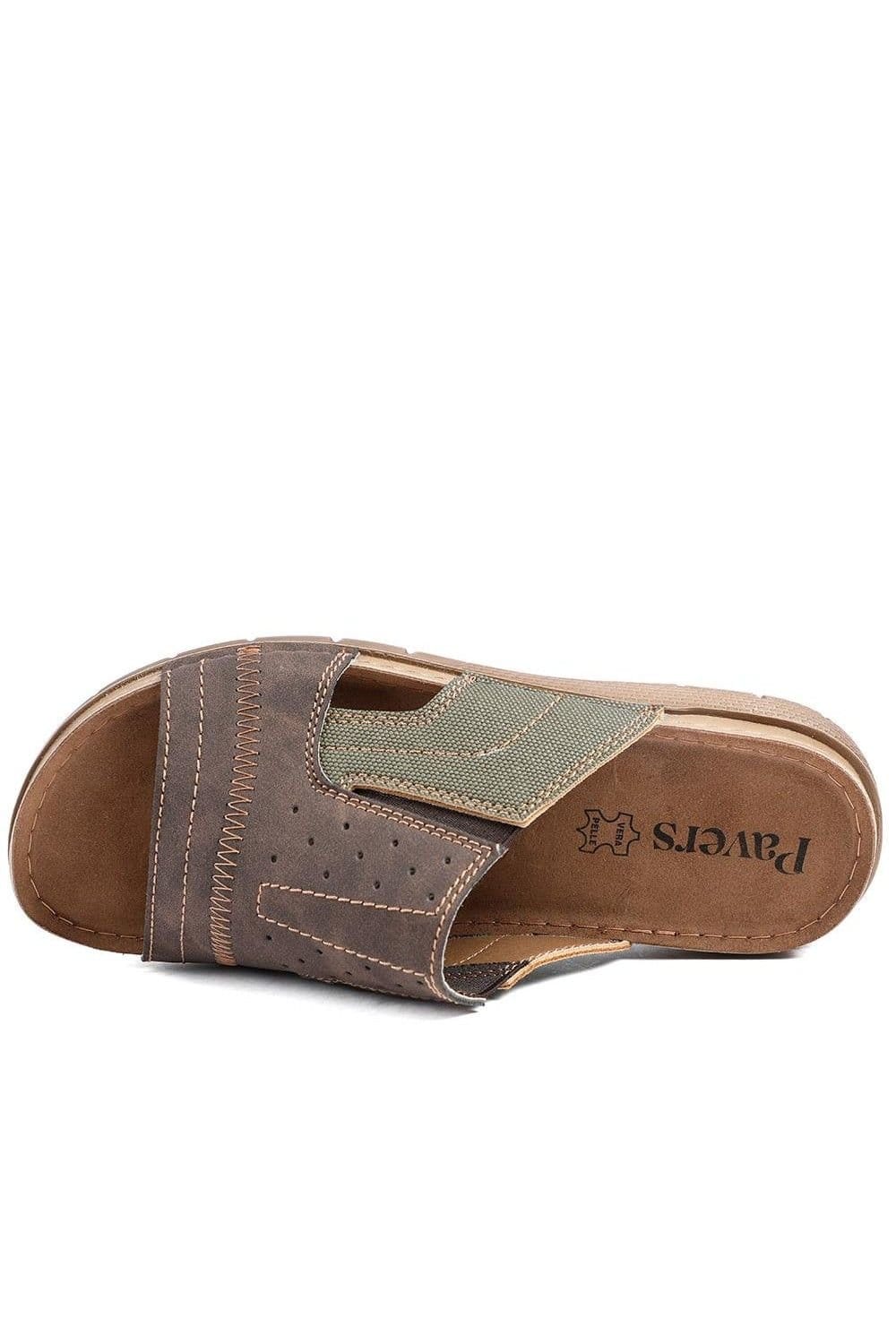 Pavers Pavers Men's Perforated Comfort Slip On Sandals in Khaki - 4