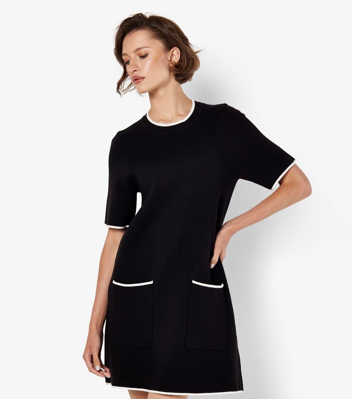 Apricot Women's Black Contrast Piping Knit Dress Apricot New Look