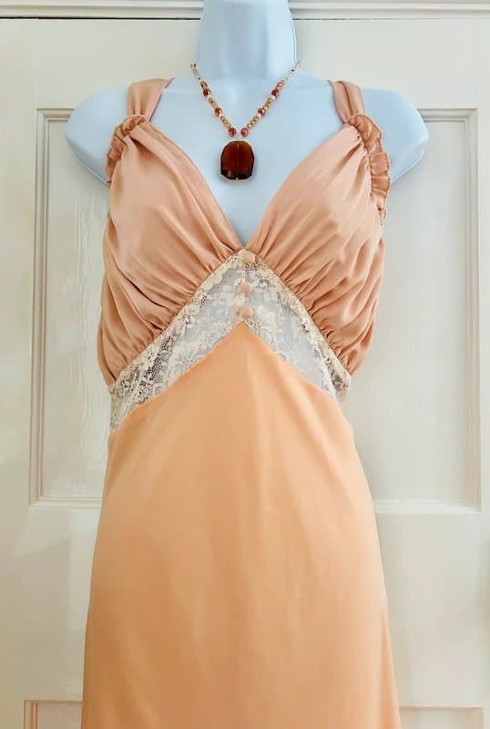 ASOS peach-colored satin slip maxi dress wedding special occasion party holiday 12