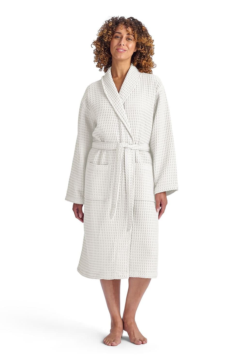 Christy CHRISTY Women's 'Waffle' 100% Turkish Cotton Kimono Style Bathrobe in White