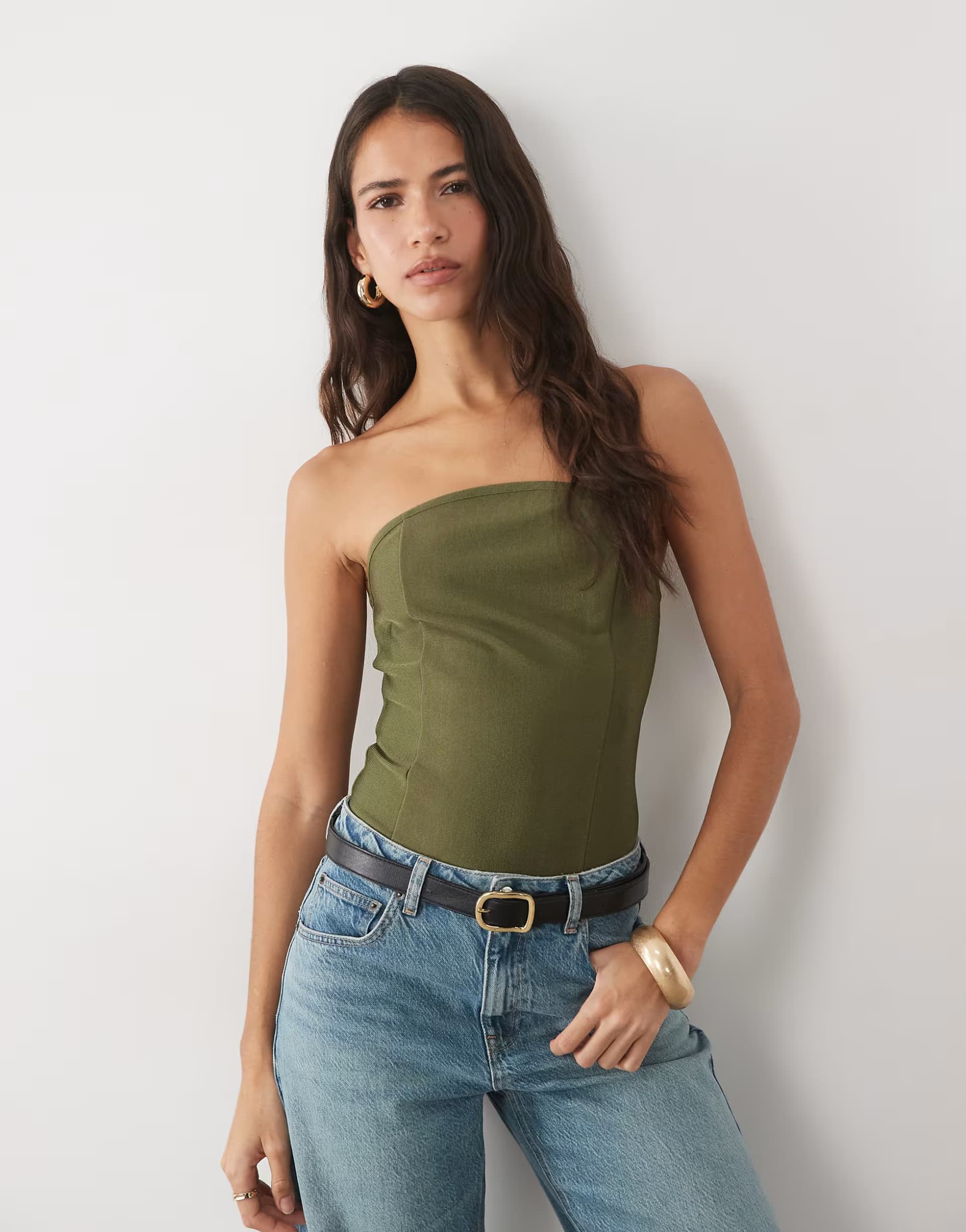 ASOS ASOS DESIGN bandage bandeau top in khaki