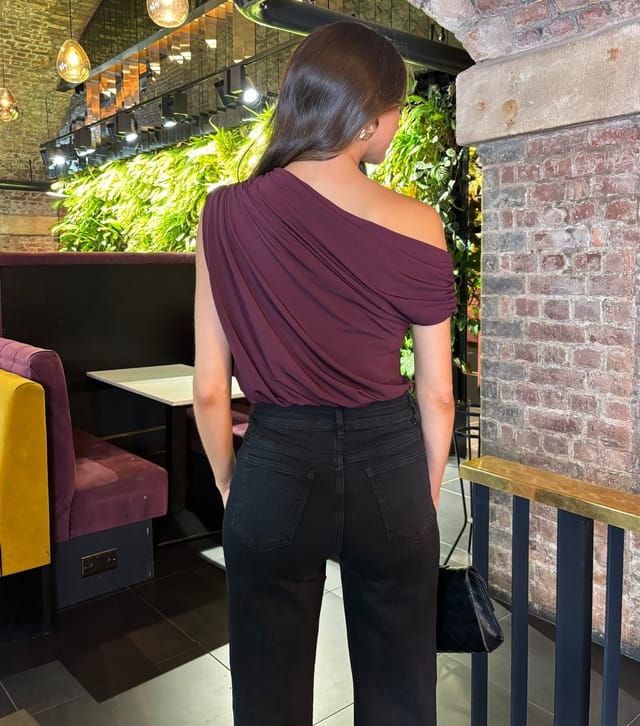 AX Paris Women's Dark Purple Draped Off the Shoulder Bodysuit AX Paris New Look - 3