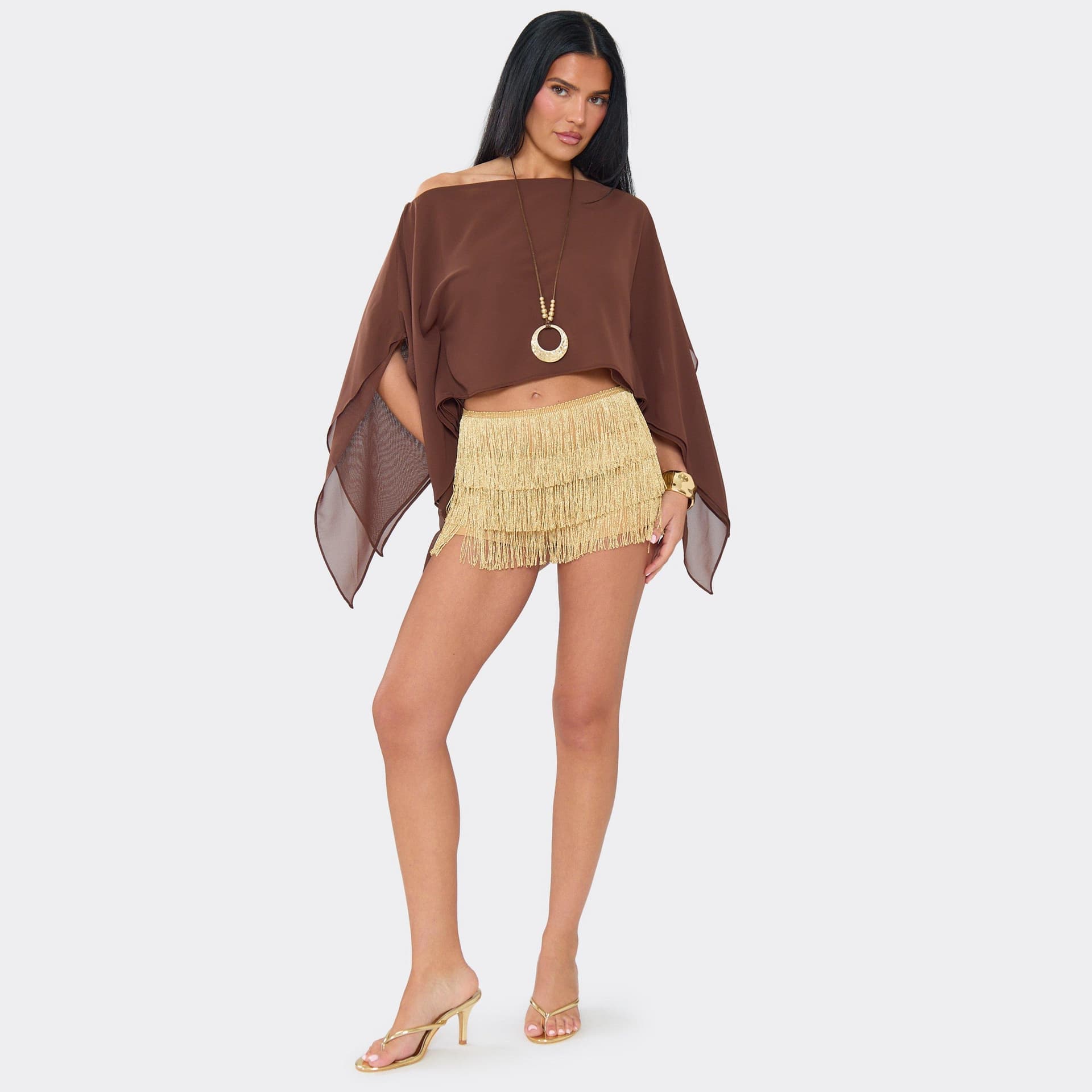 EGO Mid Rise Tassel Mini Skirt In Gold Glitter., Women's Size UK 6