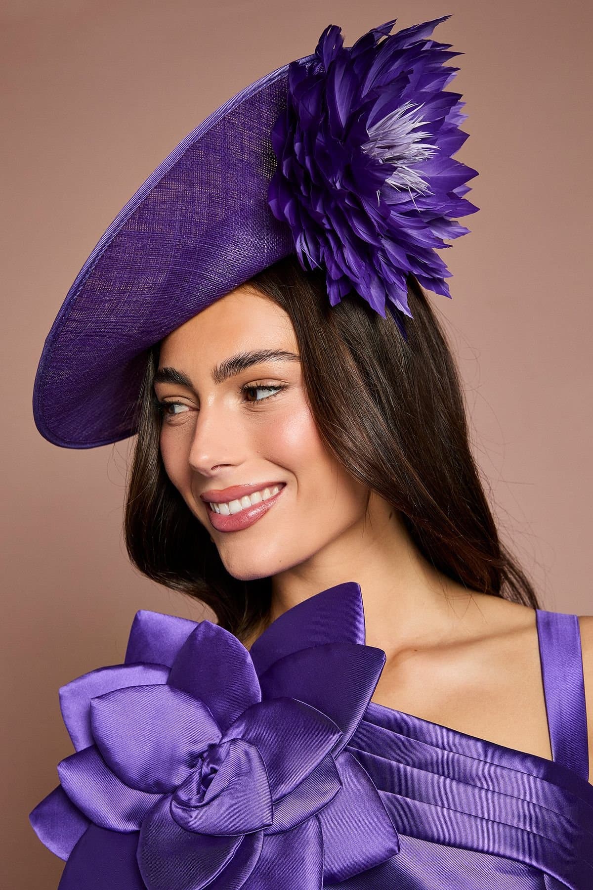 Coast Coast Women's Lisa Tan Side Facing Feather Detail Fascinator in Purple