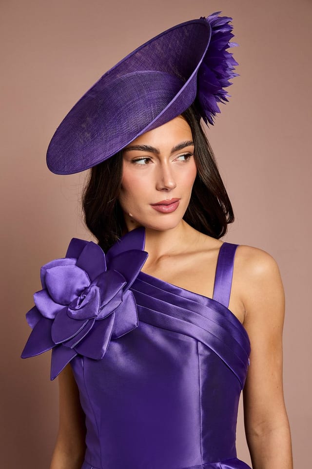 Coast Coast Women's Lisa Tan Side Facing Feather Detail Fascinator in Purple - 2
