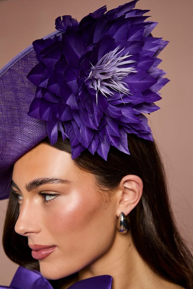Coast Coast Women's Lisa Tan Side Facing Feather Detail Fascinator in Purple - 3