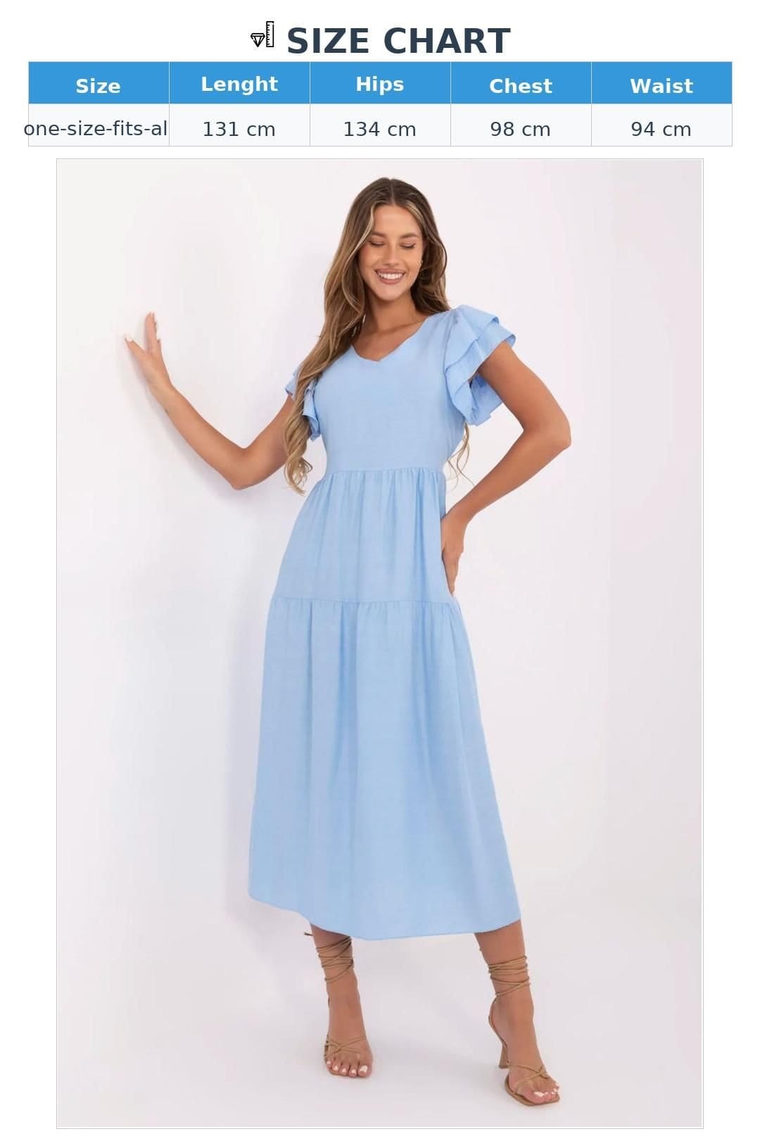 Love Lace Love Lace Women's V Neck Tie Waist Flared Midi Summer Dress in Blue - 4