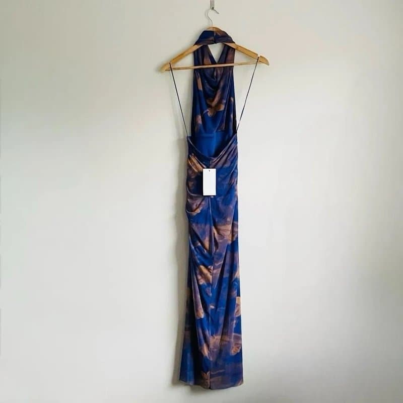 Zara Zara purple/beige tulle halter open back dress - XS / UK 6