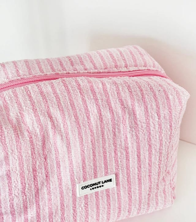 Coconut Lane Pink Powder Stripes Towel Makeup Bag Coconut Lane New Look - 2