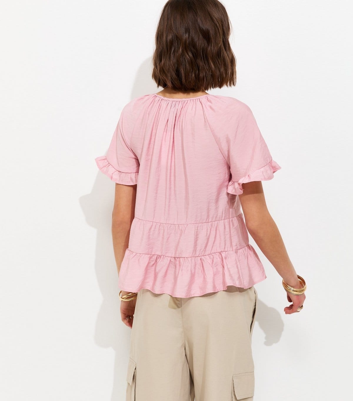 New Look Women's Light Pink Tiered Tie Neck Top New Look - 4