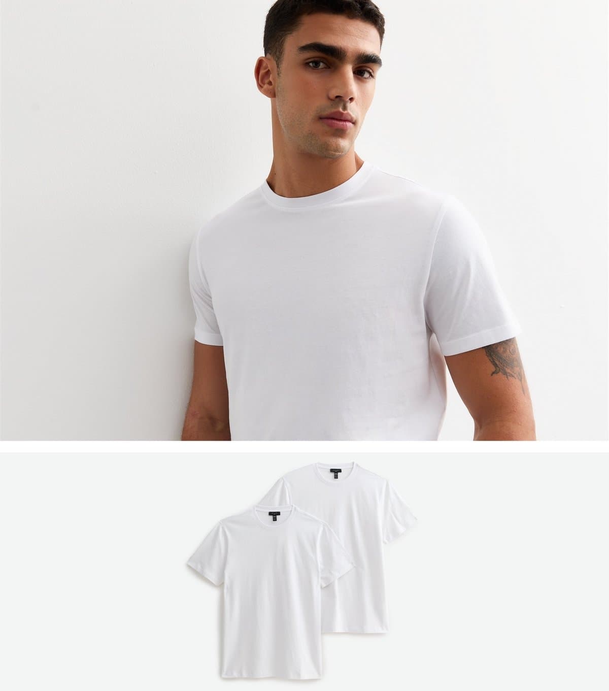 New Look New Look Men's 2 Pack of White Regular Fit Cotton T-Shirts
