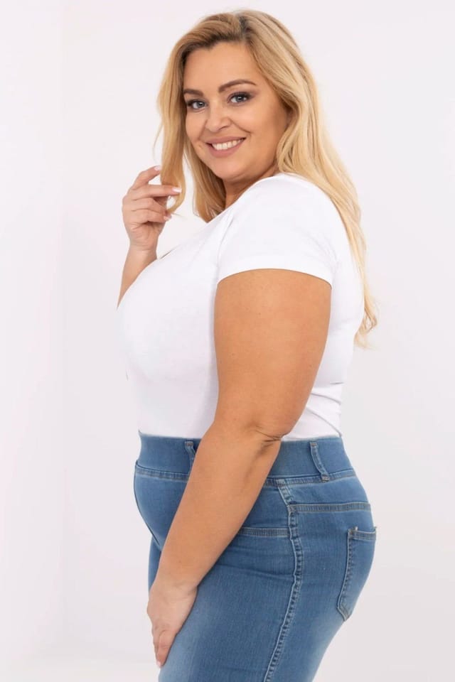 Love Lace Love Lace Women's Plus Size Cotton Elastane Round Neck Tee in White - 2