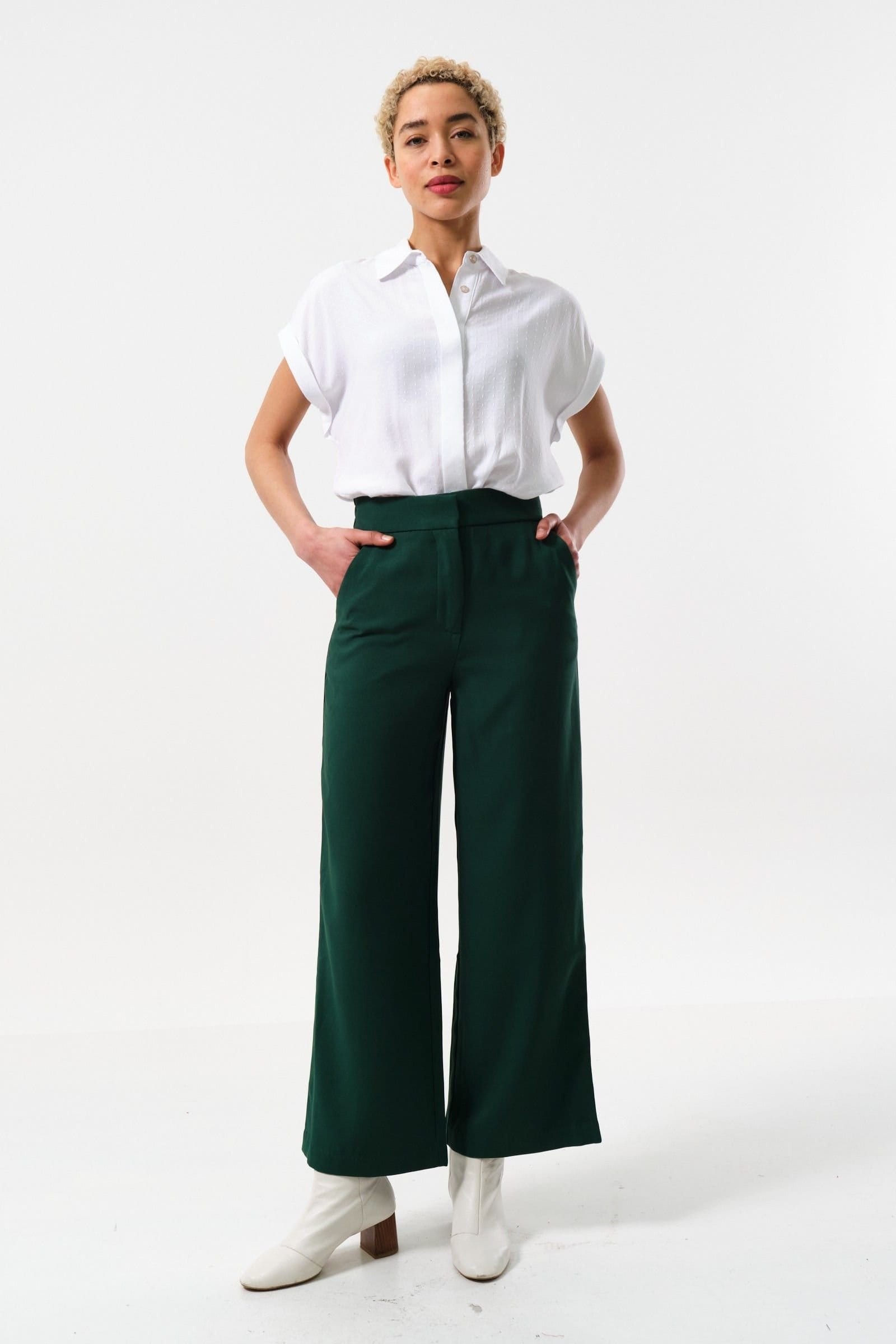 Louche Louche Women's Tilde Satin Back Crepe Wide Leg Trousers - Forest Green - 4
