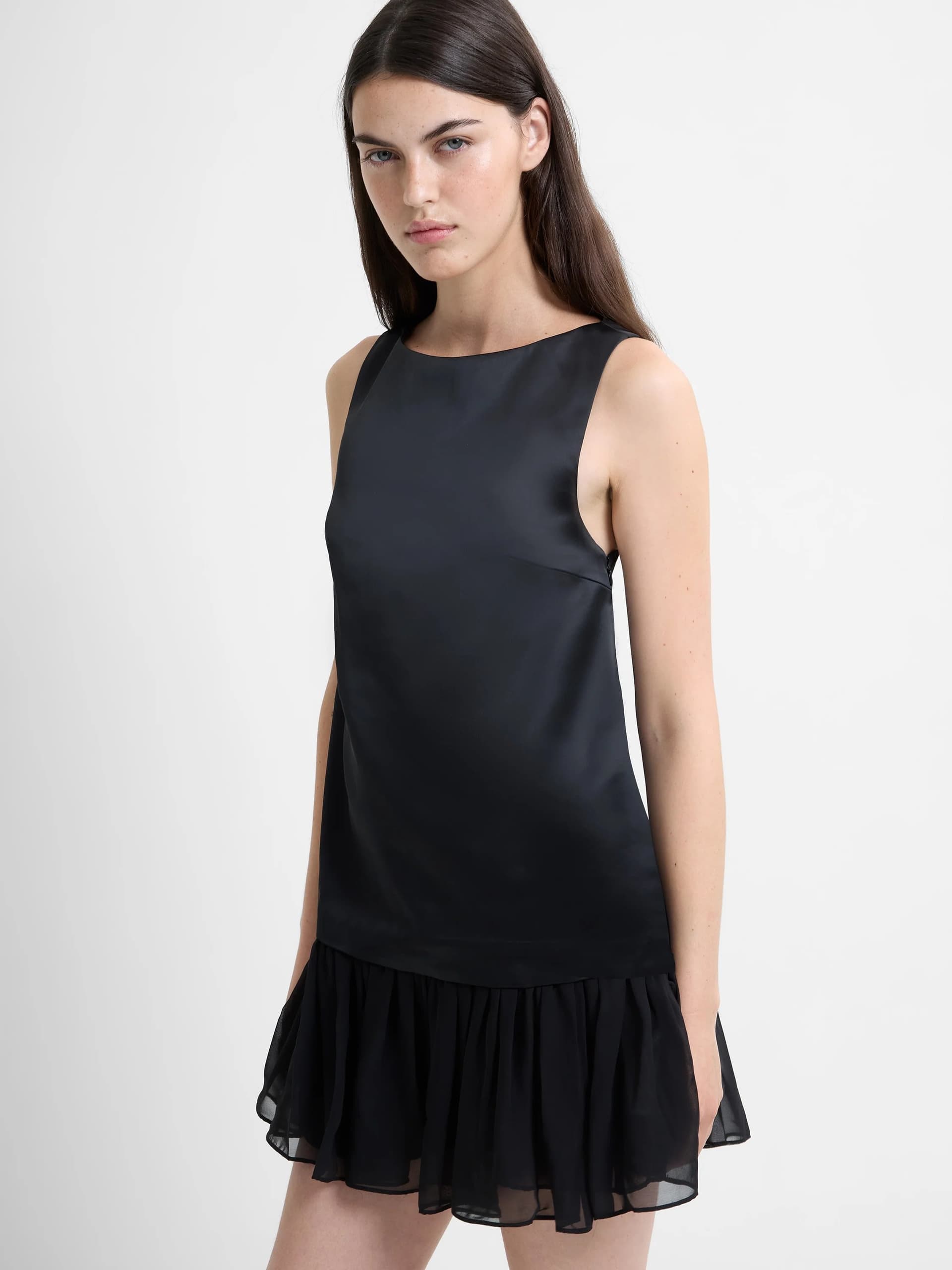 French Connection Marina Silky Ruched Hem Mini Dress Black