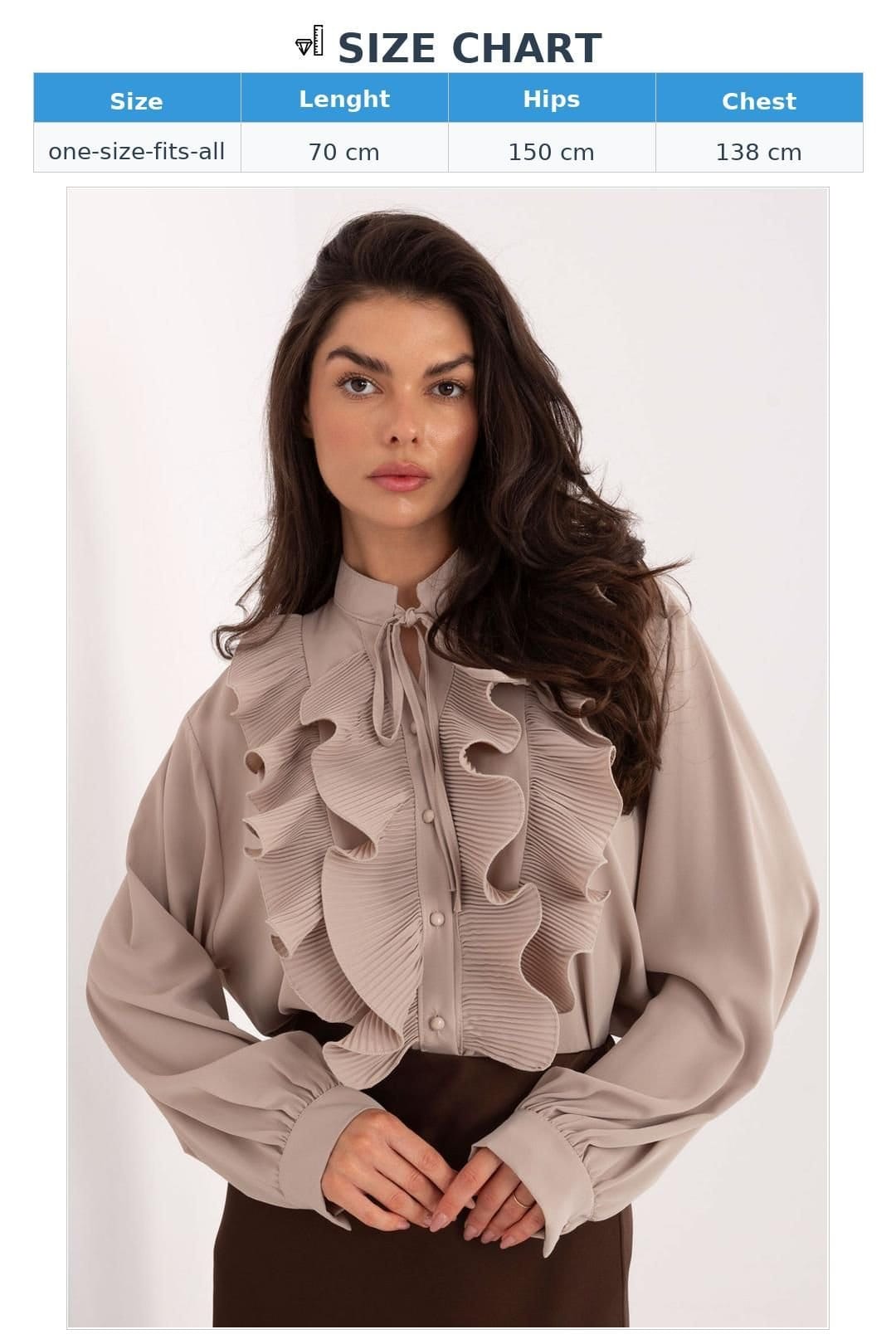 Love Lace Love Lace Women's Long Sleeve Jabot Tie Neck Polyester Shirt in Beige - 4
