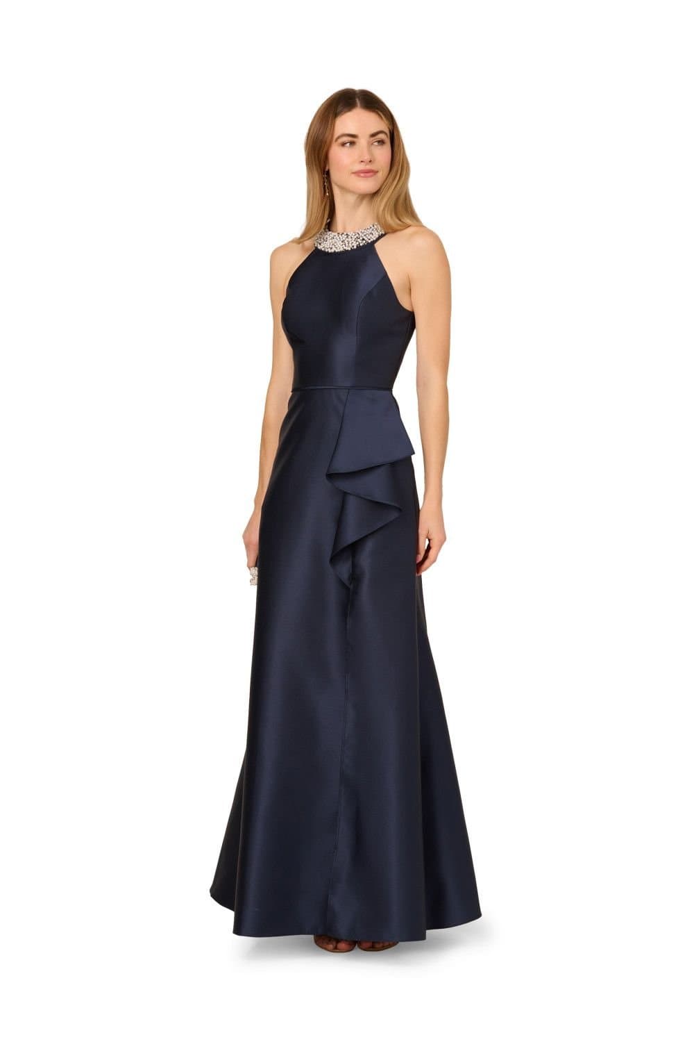 Adrianna Papell Adrianna Papell Women's Embellished Mikado Gown in Navy